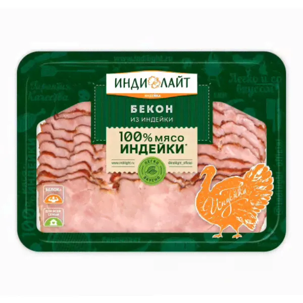 БЕКОН ИЗ ИНДЕЙКИ 120Г НАРЕЗКА ИНДИЛАЙТ