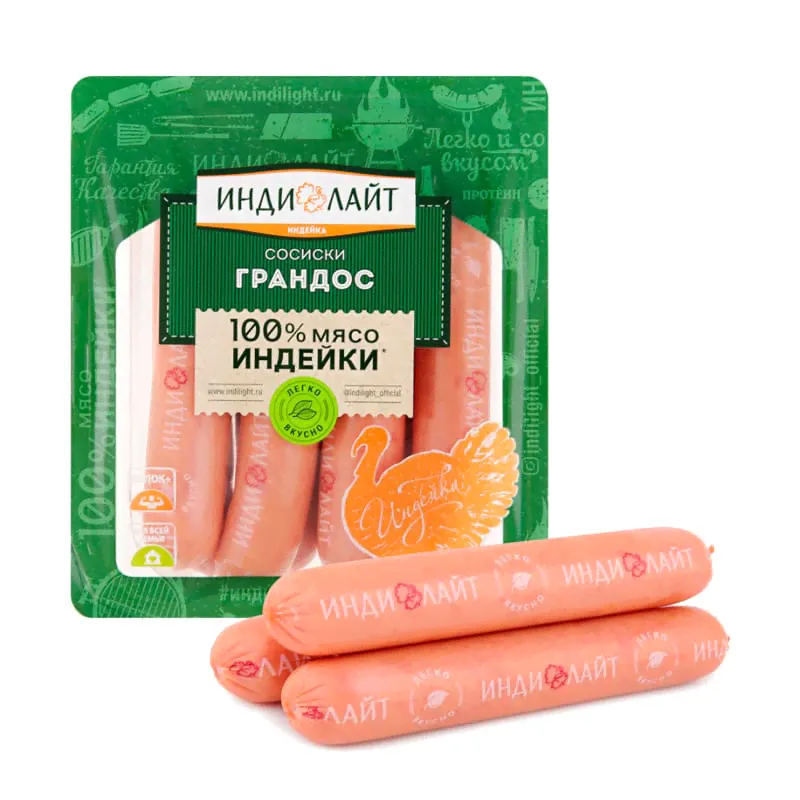 СОСИСКИ ГРАНДОС ИНДИЛАЙТ ИЗ МЯСА 0.44КГ
